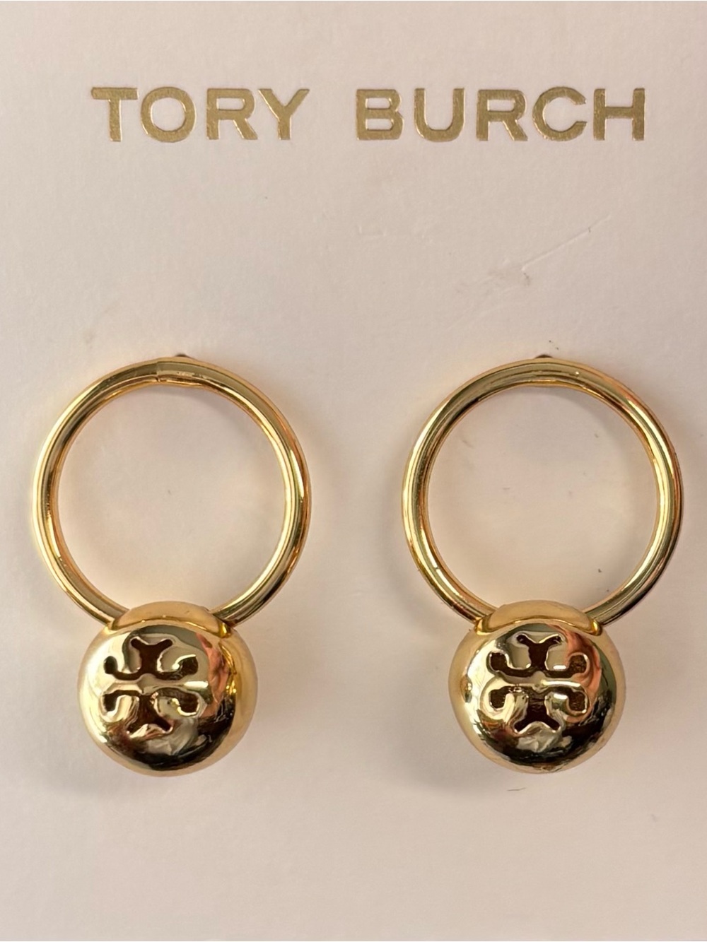 Tory Burch Polished Gold Sphere Hoop Earrings - Picture 2 of 2